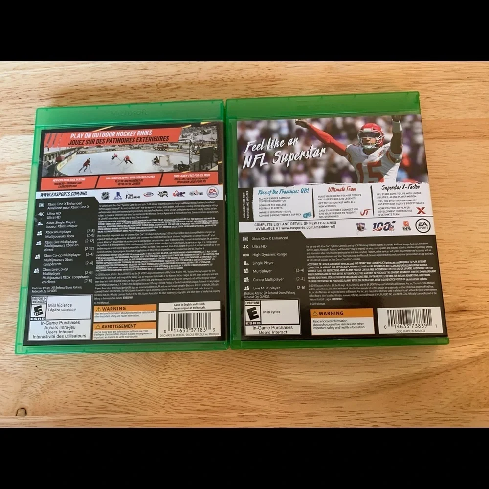 Lot of 2 Xbox One video games NHL 19 and Madden 20